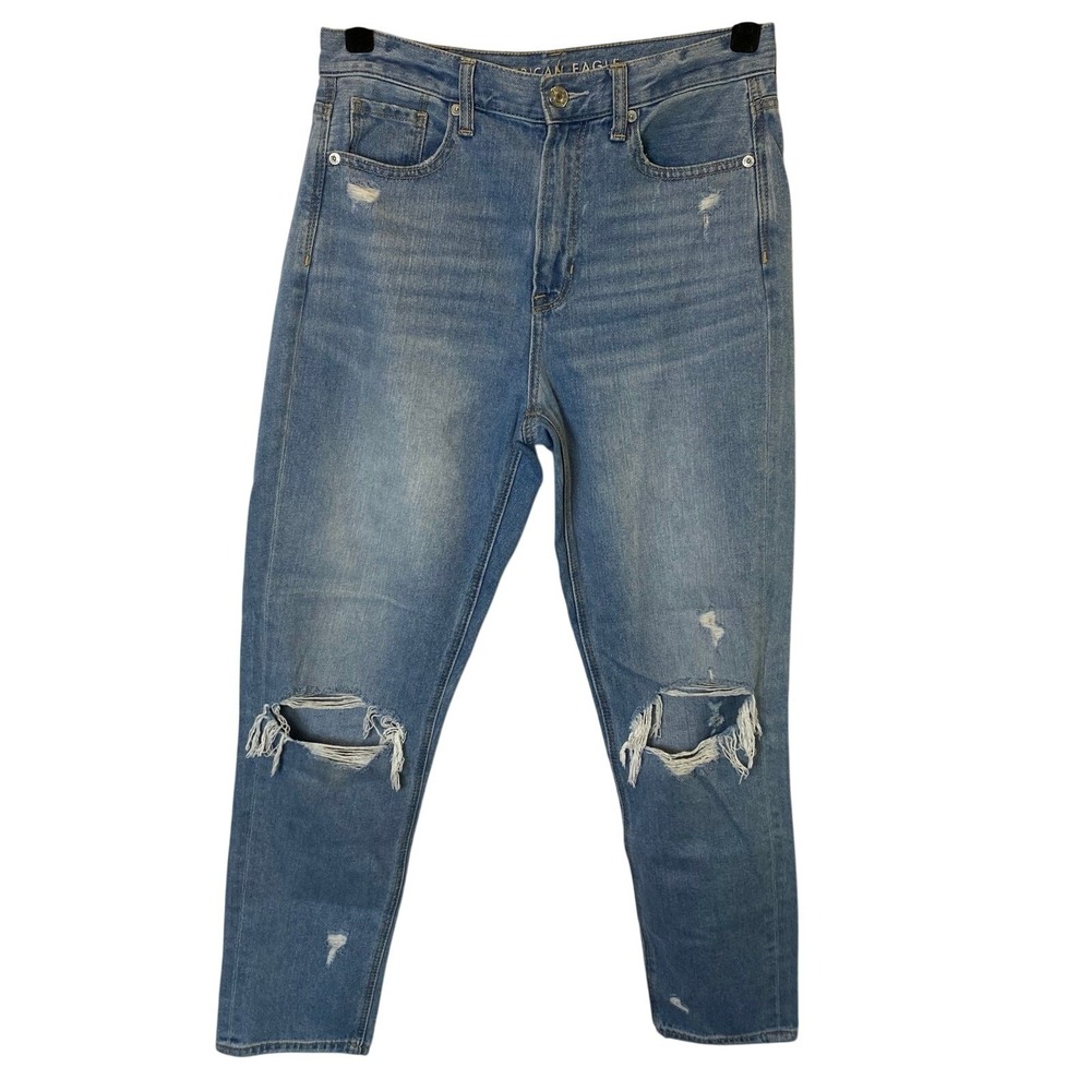 American Eagle Women's Size 4 Ripped Mom Jeans Light Wash High Rise‎ Distressed